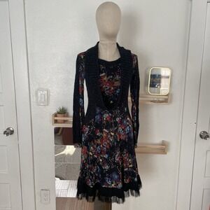 Vintage Roberto Naldi Floral Dress‎ | Textured Knit & Fringe Hem Whimsy
